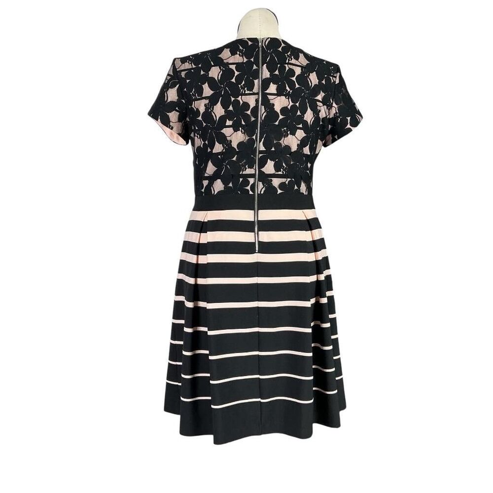 Danny & Nicole Fit Flare Dress Womens 16 Black Pink Lace Stripes Short Sleeeve - Picture 7 of 10
